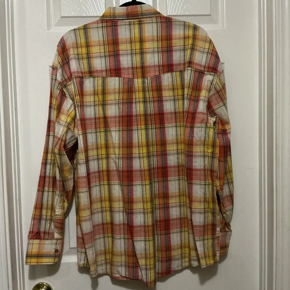 Painted Desert Wrangler Vintage Plaid Long Sleeve Shirt Orange Green‎ Blue XL
